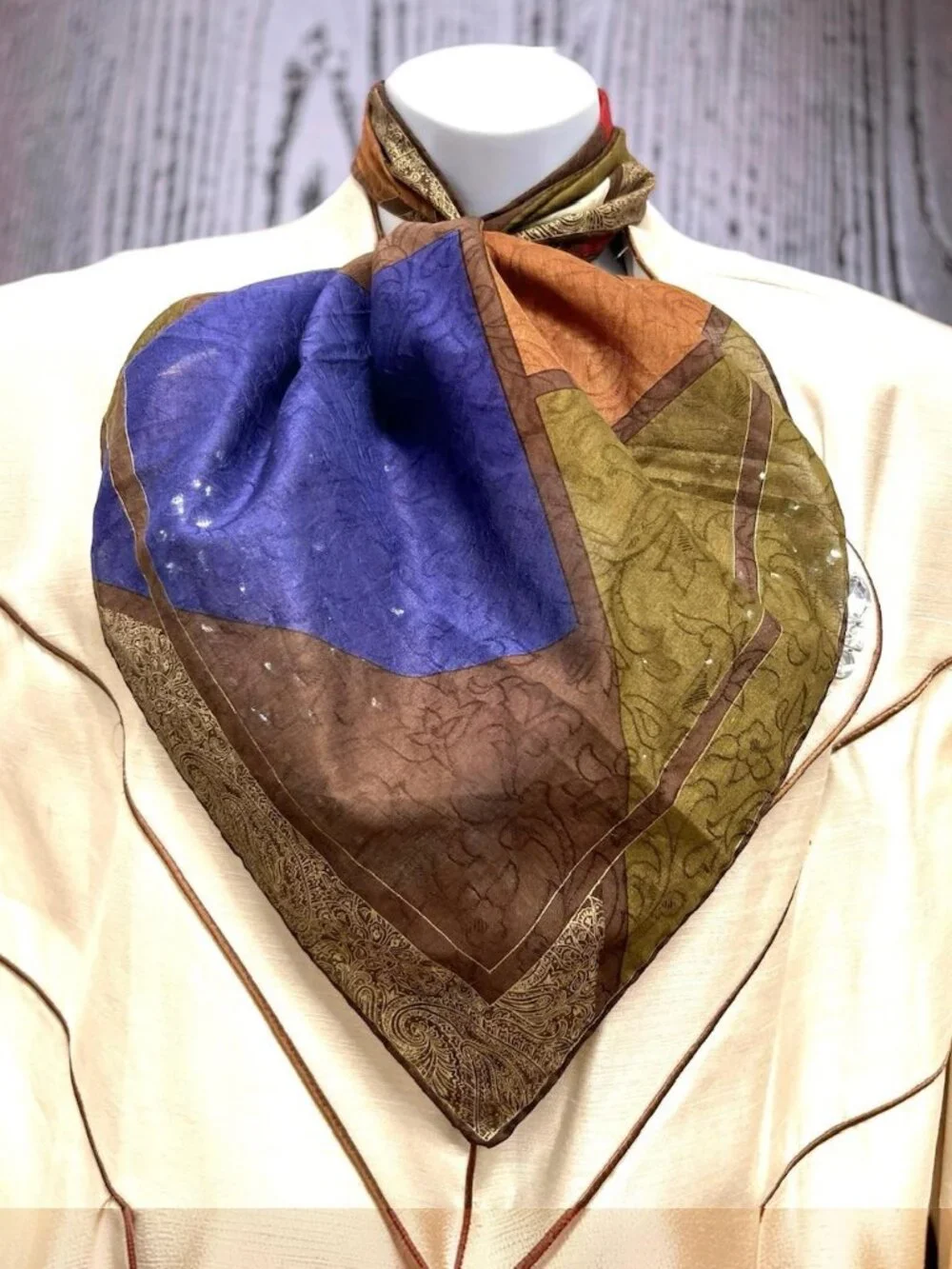 Yves Saint Laurent Silk/Cotton  Mini Scarf Brown Gold Black Blue White (28)
